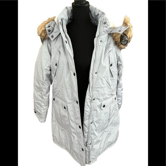 New with tags Madden Girl gray parka coat with removable hood, size Large - Picture 4 of 12